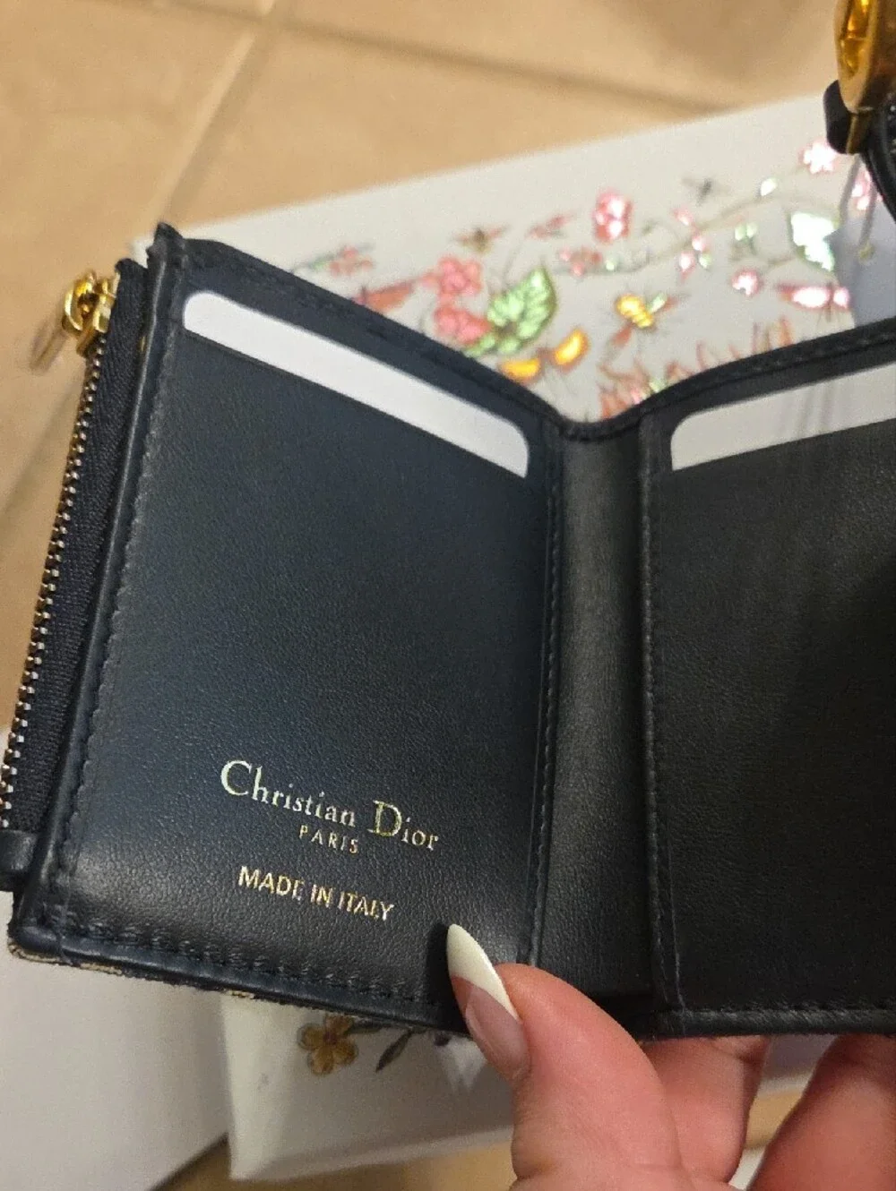Authentic Christian Dior Saddle Lotus Wallet in the iconic Navy & Beige Oblique